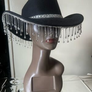 Black Sparkling Fringe Cowboy Hat